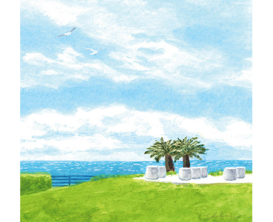 白い椅子と小さな丘　H110mm×W110mm　/ アクリル絵具