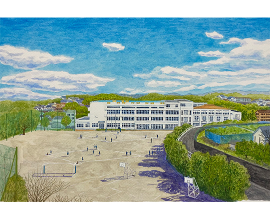 学校　H280mm×420mm  / アクリル絵具