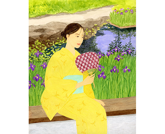 浴衣の女（ひと）　H370mm×W280mm  / アクリル絵具