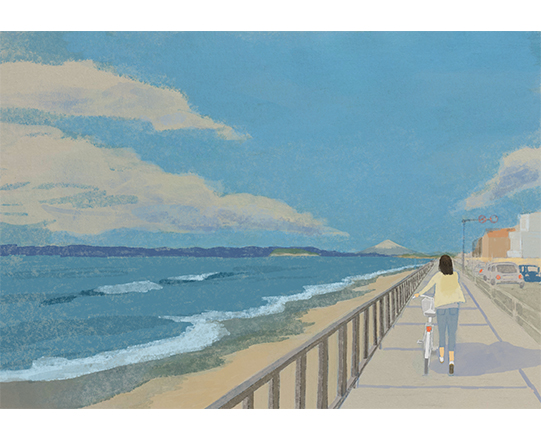 海沿いの道　H115mm×W170mm  / アクリル絵具