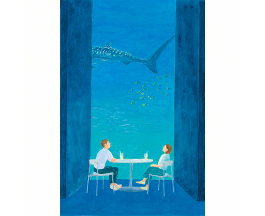 アクアリウムカフェ　H280mm×W200mm  / アクリル絵具