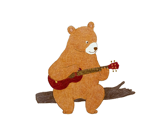 ウクレレ練習中　140×140mm / 色鉛筆